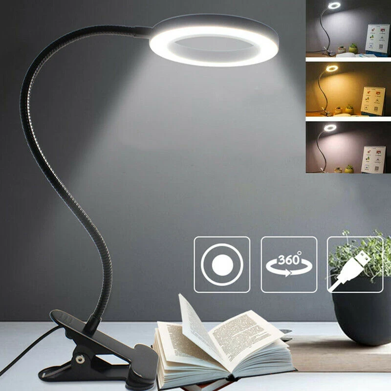 

D2 Clip On Dimmable Desk Light Lamp LED USB Reading Flexible Arm Home School Office Study Table Night Lamp Light Work USB Power