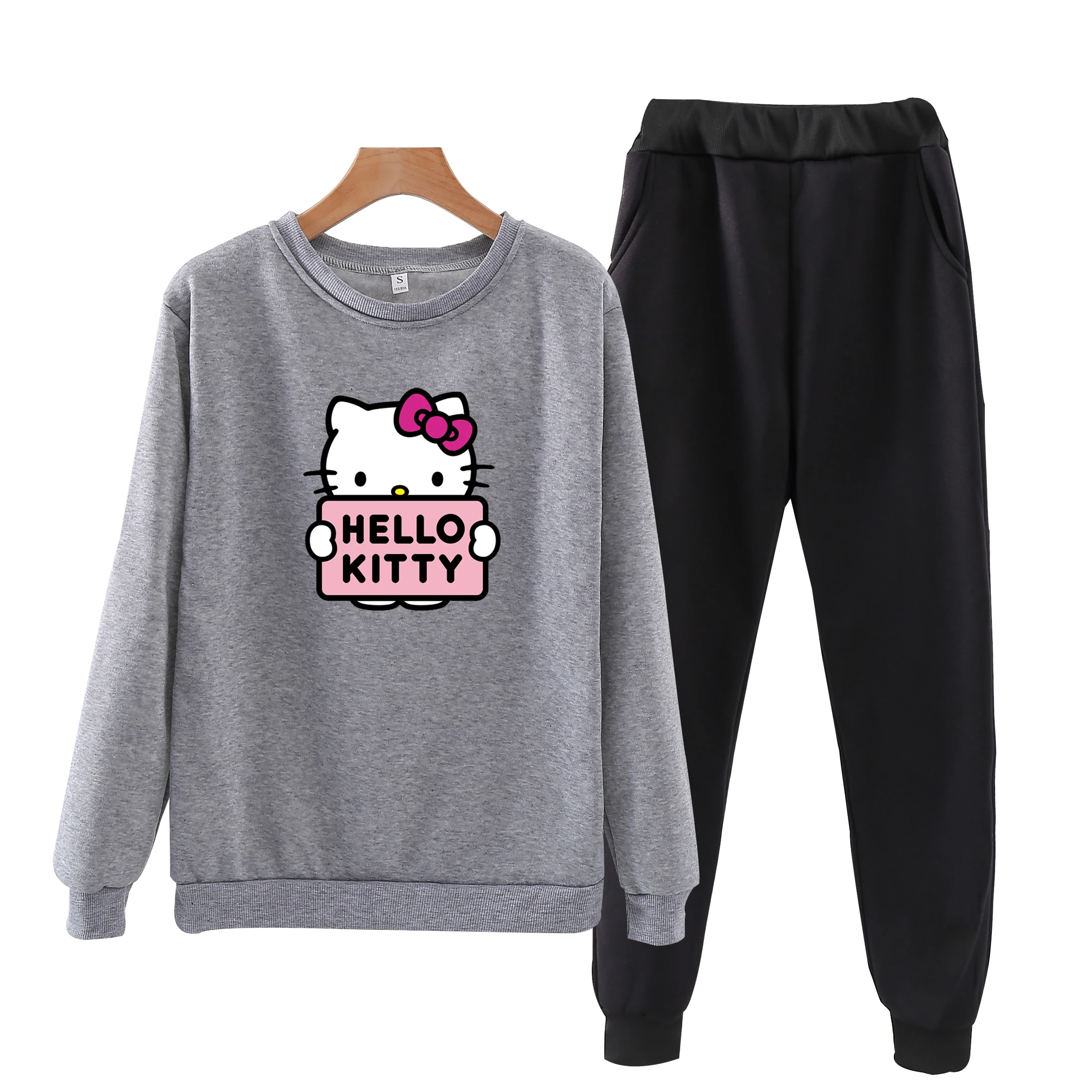 P106 осенний спортивный костюм hello-kitty, толстовки с длинными рукавами, комплект из 2 предметов, повседневный спортивный костюм, женский спортивный костюм