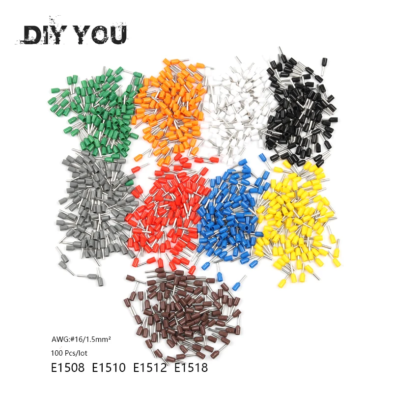 100 шт./лот E1508 наконечники комплект провода медь обжимной разъем Изолированный