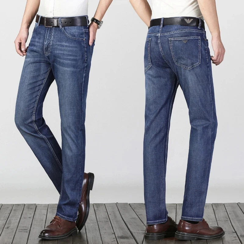 

Summer Thin Men's Jeans Cotton Slim Elastic Italy Eagle Brand Fashion Business Pants Classic Style Spring Jeans Denim Trousers