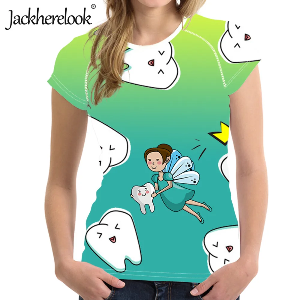 

Jackherelook Gradient Cute Cartoon Dental/Dentist/Teeth Brand Design Large Size Shirts Female Tops Tee Short Sleeve Clothing