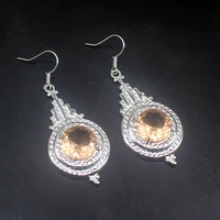 gemstonefactory big promotion unique 925 silver fashion round honey topaz women jewelry gifts dangle drop earrings 20213786