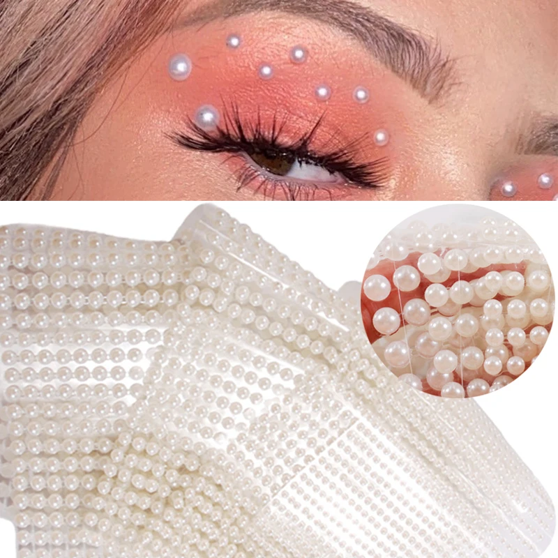 

White Pearl Eyes Face Temporary Tattoo Gems Dots Beauty DIY Body Art Accessories Festival Decorations 3D Nail Rhinestones