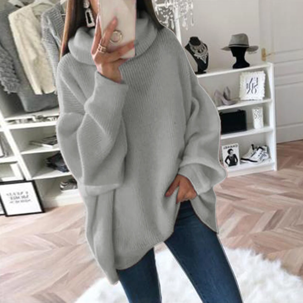 WENYUJH Fashion Plus Size 2XL Knitted Sweaters And Pullovers Women Loose Turtleneck Long Sweter Femme Knitwear Jumpers Tops