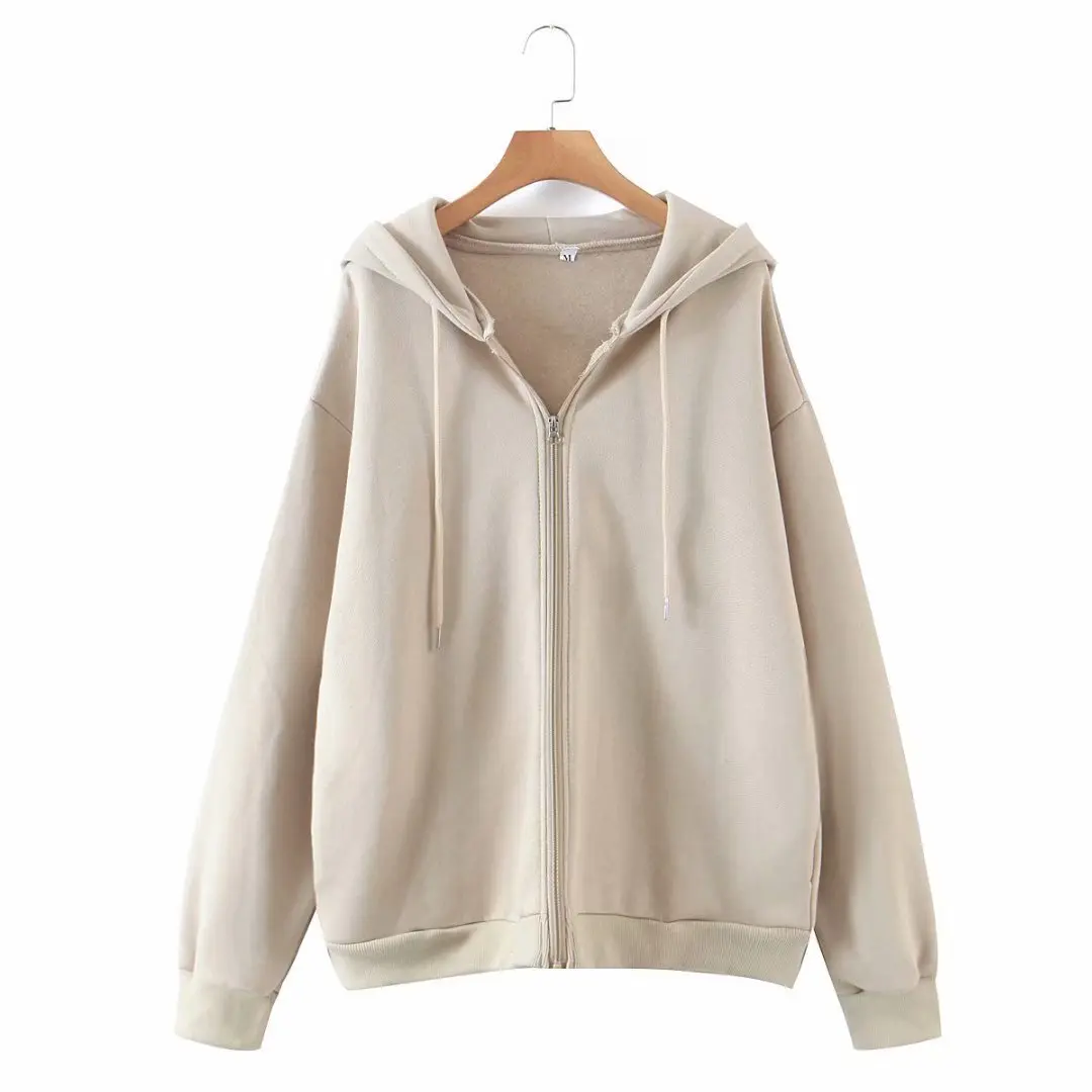 

Autumn / Winter 2021 New Loose Solid Color Zipper Hooded Long Sleeve Sweateshirt Women's Oversized Tops