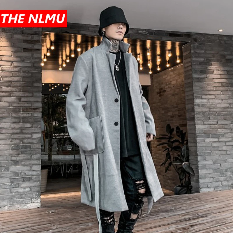 

2021 Men's Trench Coat Hip Hop Streetwear Long Jacket Fashion Harajuku Windbreaker Male Casual Outwear Black Gray WQ441
