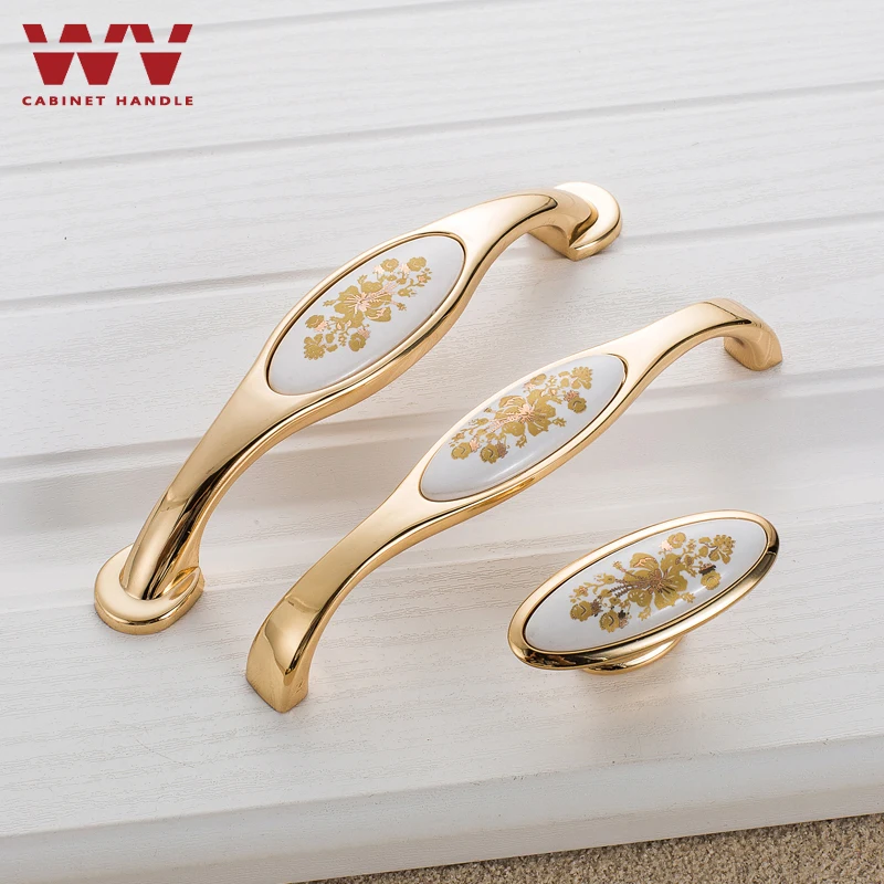 WV Европейский Золотой цветок керамический простая современная ручка шкаф