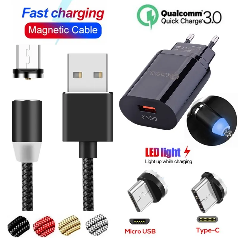 Быстрая зарядка QC 3 0 Магнитный usb кабель для Samsung Huawei y9 y5 y6 prime 2018 y7 pro 2019 p smart z plus p20