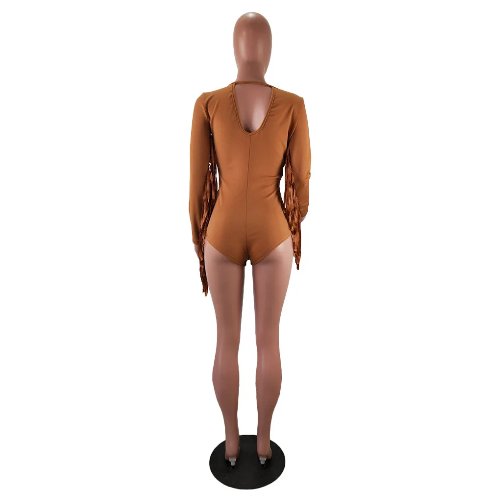 Модный новый боди с бахромой летние комбинезоны v образным вырезом женский