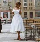 Женское атласное платье-трапеция, простое свадебное платье с открытыми плечами, белое, цвета слоновой кости, короткое платье невесты, Пляжное Платье, 2022