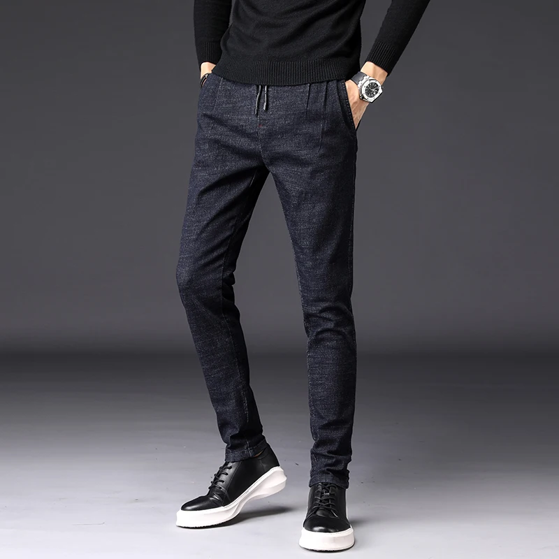 Мужские джинсы с веревкой и галстуком в Корейском стиле на осень зиму модные