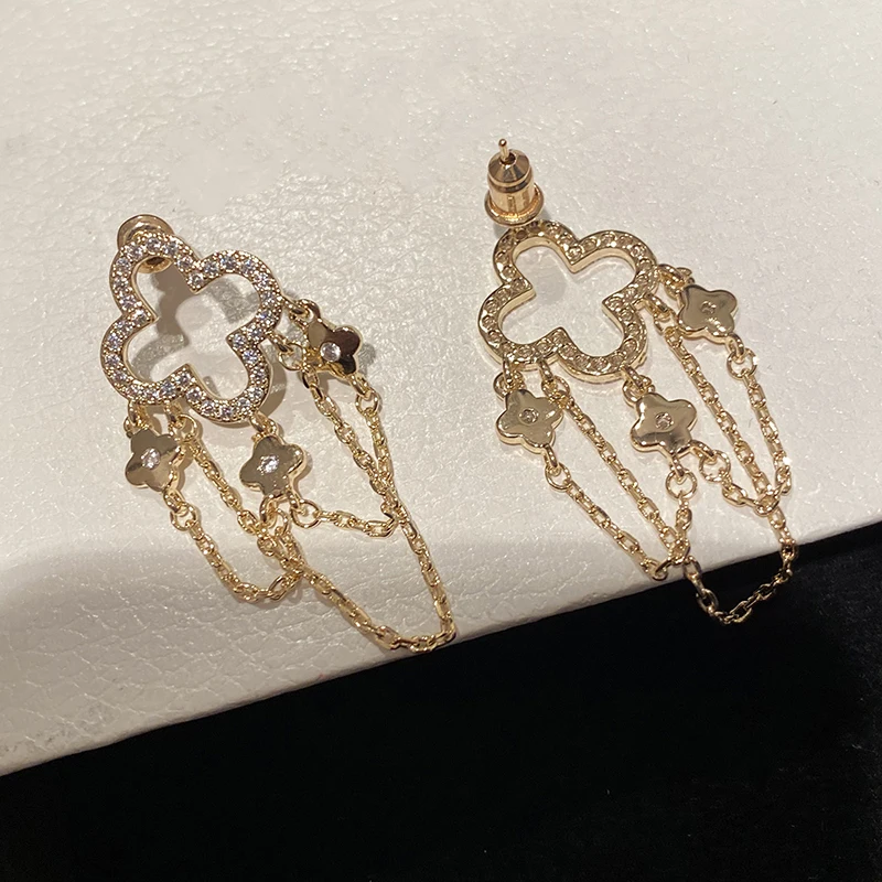

Luxury 14K Real Gold Plated High-quality Flowers Earrings for Women AAA Zirconia S925 Silver Needle Gift Fine Jewelry Wholesale