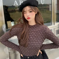 soild color wave folds long sleeve t shirt thicken bottoming shirt autumn winter tops 2022 female clothing comfortable fabrics