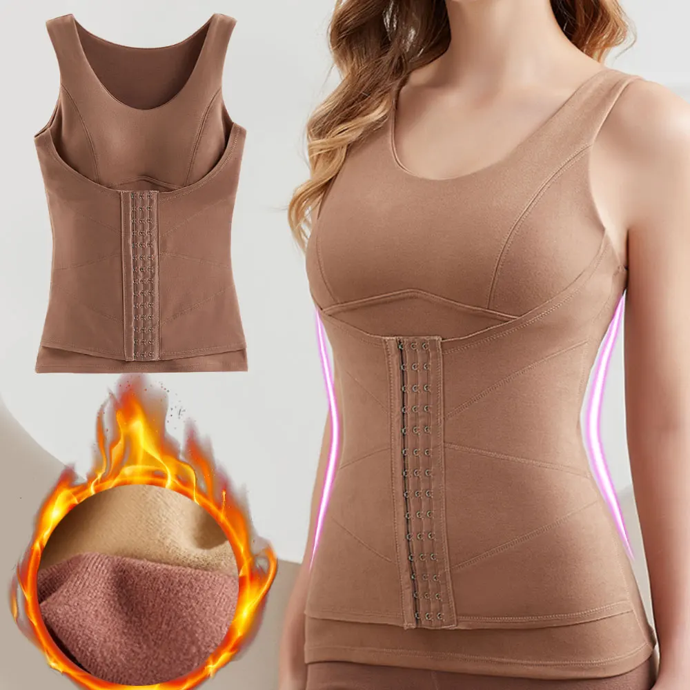

Corset Top Thermal Underwear Body Shaper Tops With Bra Women Waist Trainer Shapewear Fleece Reducing Girdles Tummy Slimming Belt