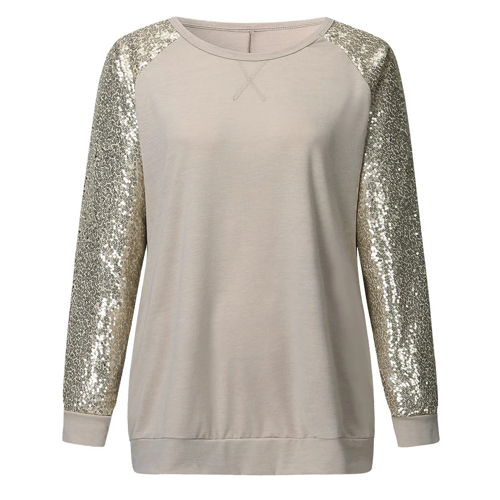 

Sequin knitted sweater women's round neck long sleeve versatile straight top large