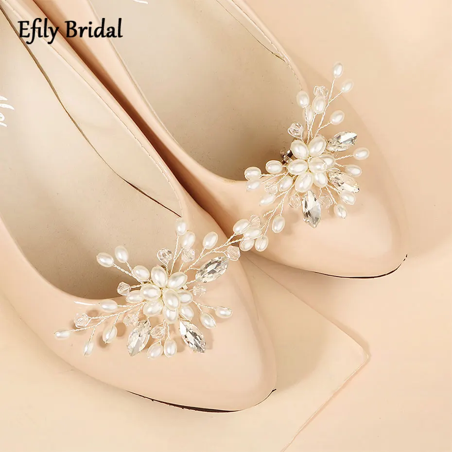 

Efily Pearl Wedding Shoe Clip Rhinestone Bride Accessories High Heels Shoe Buckle Women Decoration Handmade Bridal Brooch Gifts