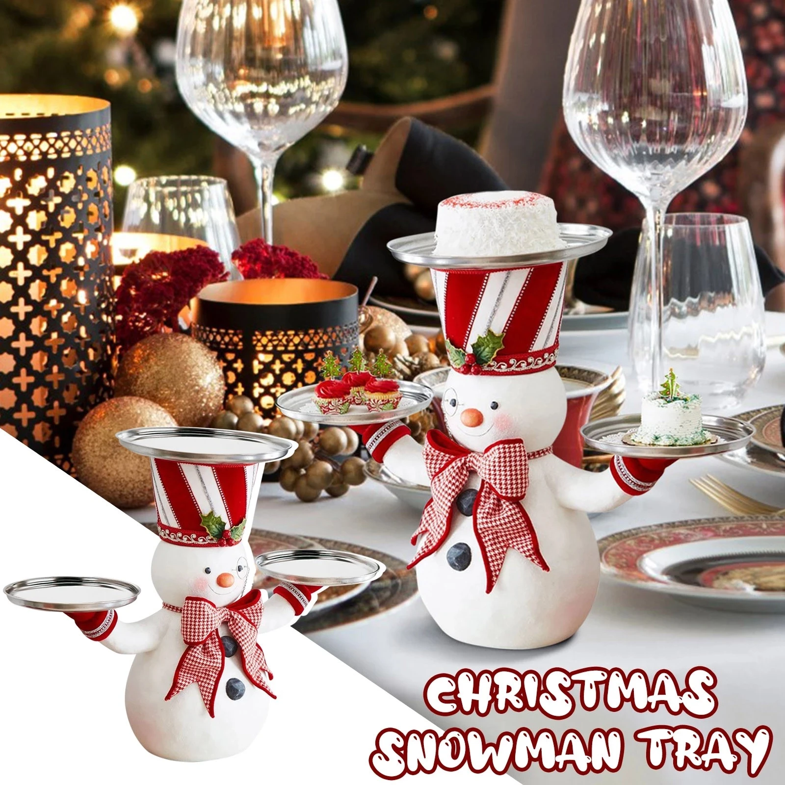 

Christmas Santa Snack Plate Snowman Snack Tray With 3 Trays Resin Snack Tray New Year Desktop Table Decoration Dropship