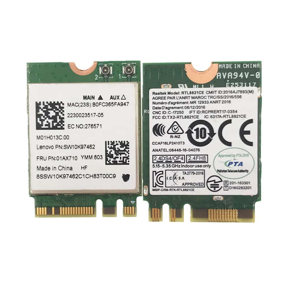 Realtek RTL8821CE 802.11AC 1X1 NGFF/M.2 Dual Band 2 4G 5G Bluetooth-совместимая 4.2 Беспроводная карта FRU 01AX710