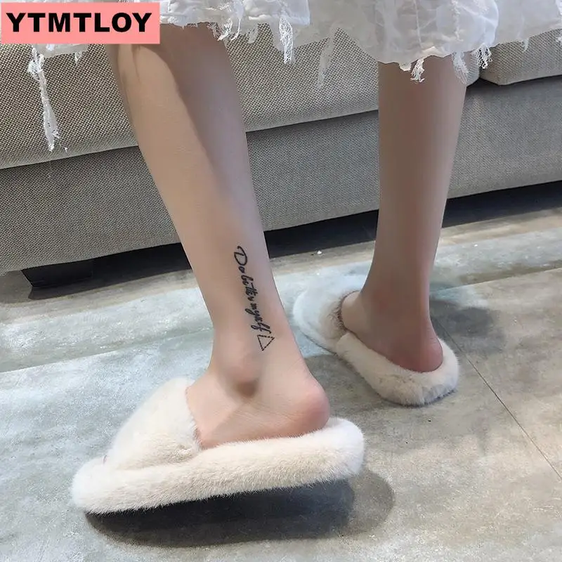 Популярные женские меховые тапочки Зимняя женская обувь Домашние больших