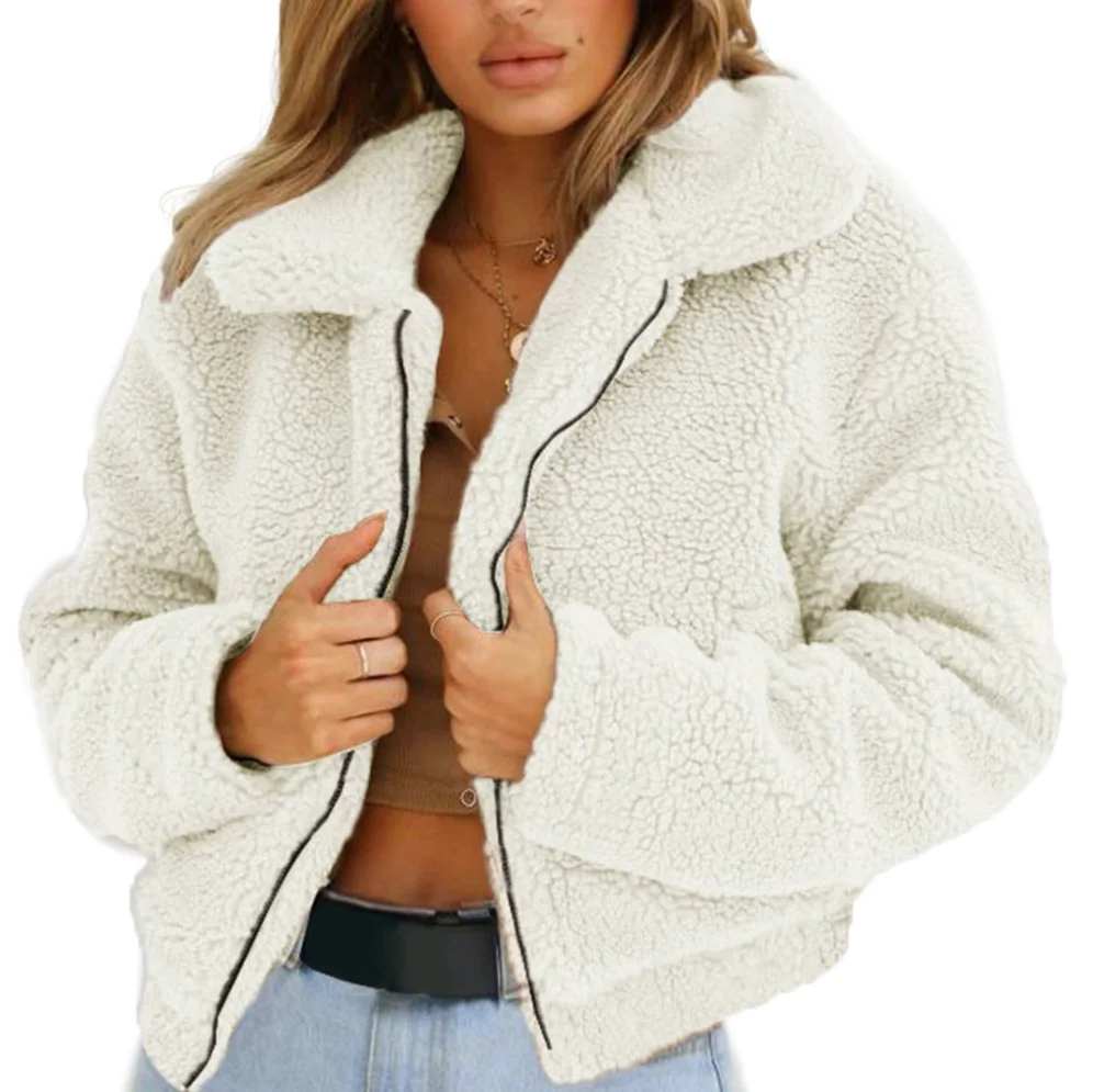 Серебристая толстовка с отворотом на молнии флисовое меховое пальто для женщин