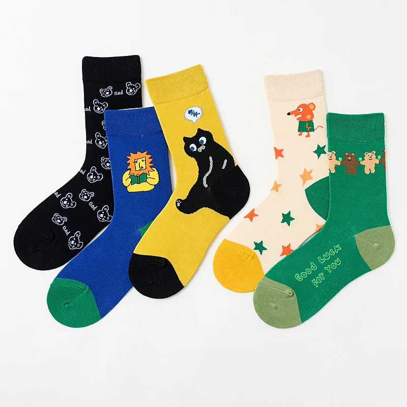 Cartoon Cute Pattern Design Girl Socks Street Hip-hop Cool Style Cotton Socks Funky Socks 5 Pairs Lot
