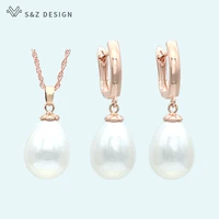 sz design fashion imitation pearls water drop earrings jewelry sets 585 rose gold white gold for women wedding party jewelry