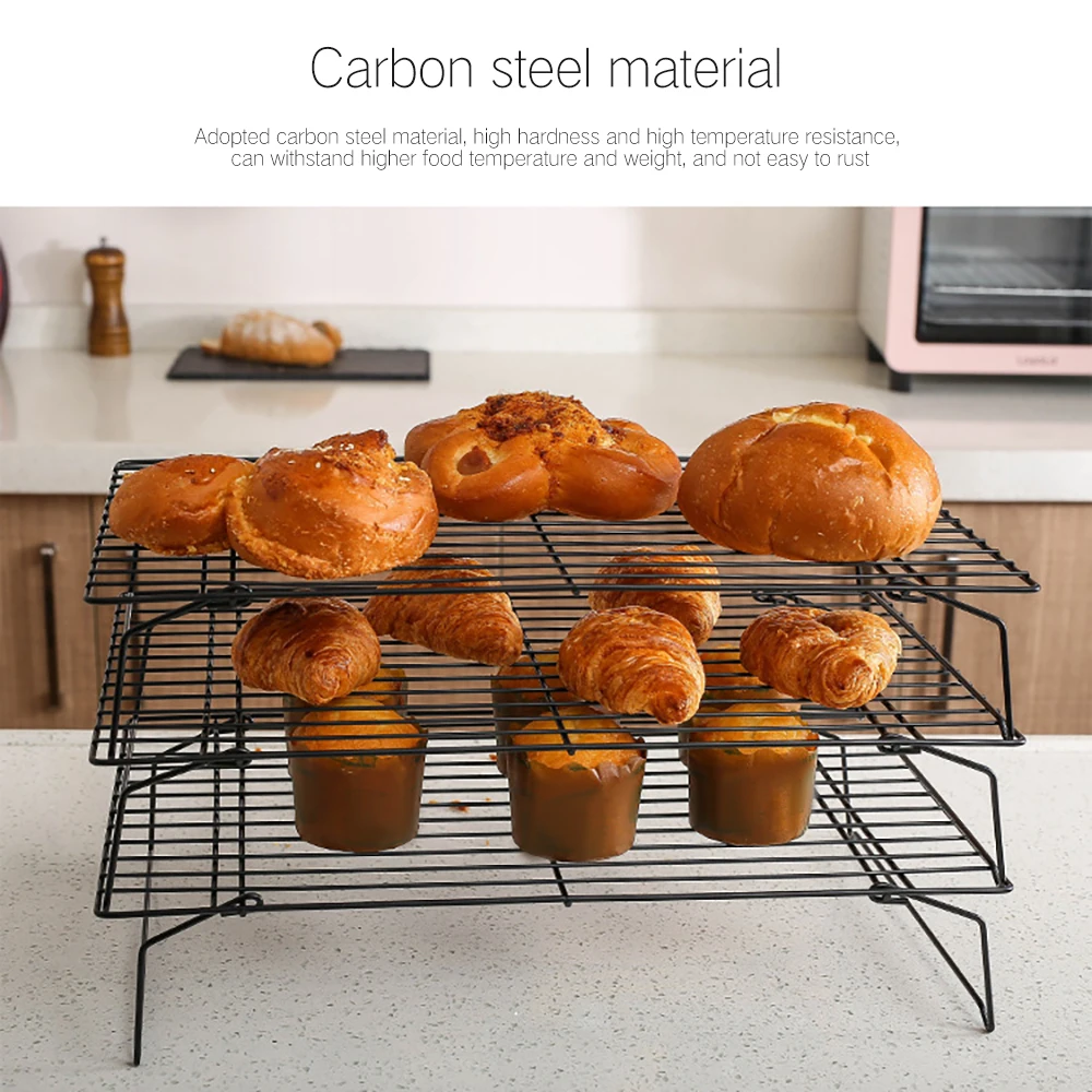 

Stainless Steel Wire Grid Cooling Tray 3 Layer Cake Food Rack Oven Kitchen Baking Bread Barbecue Cookie Biscuit Holder Shelf