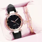 Комплект женских часов и браслетов с цветами, повседневные кварцевые наручные часы с кожаным ремешком, комплект из 2 предметов, подарок