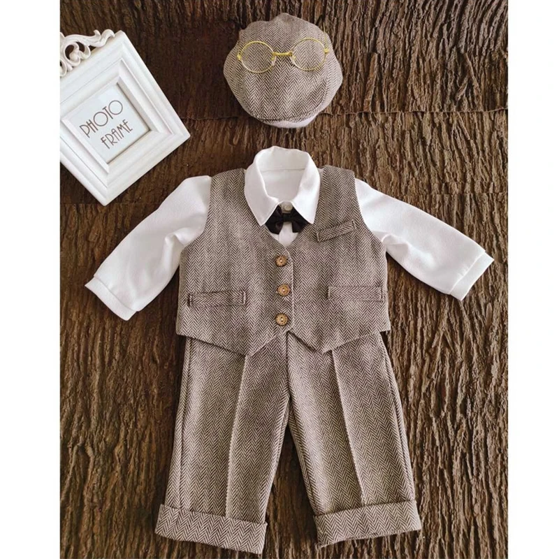 

6Pcs/Set Newborn Photography Props Hat+Glasses+Bow Tie+Vest+Shirt+Pants Outfits 40JC