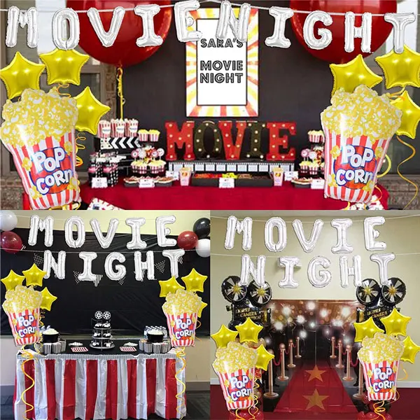 Globos de decoraci&oacute;n de fiesta tem&aacute;tica de noche de pel&iacute;cula, suministros de fiesta de cumplea&ntilde;os para Hollywood o pel&iacute;cula, decoraci&oacute;n de globos para eventos-4