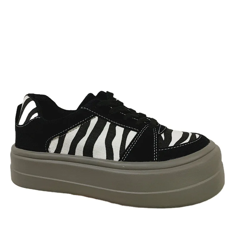 

Thick-Soled round Toe Sneakers 2021 Spring Student Casual Versatile Height Increasing Women Shoes Striped Big Head Shoes