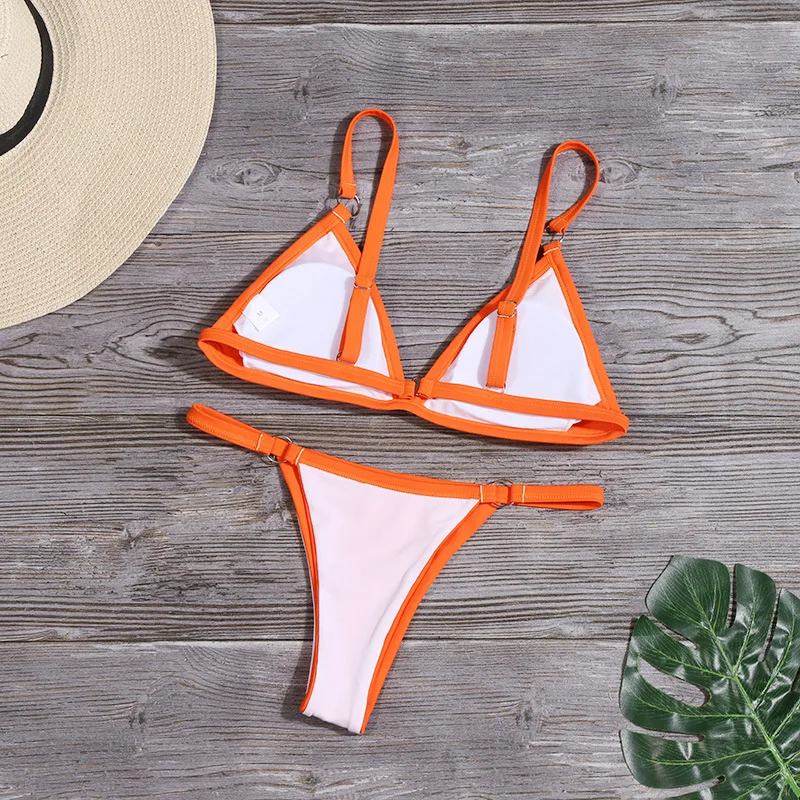 

2021 new solid color triangle bikini swimsuit metal ladies swimwear bikini