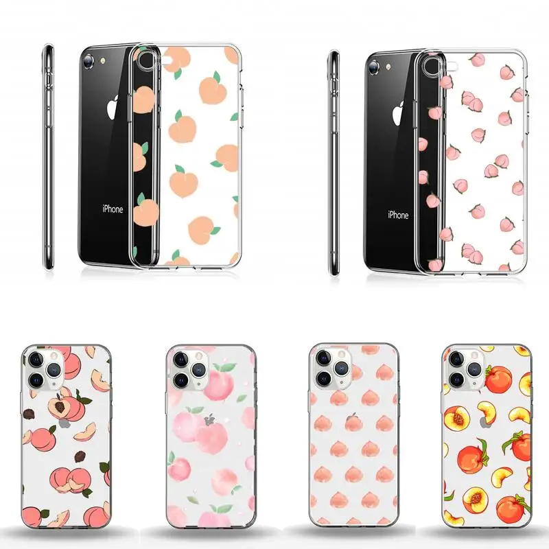 

Peach pink fruit pattern Phone Case Transparent soft For iphone 12 11 13 7 8 6 s plus x xs xr pro max mini