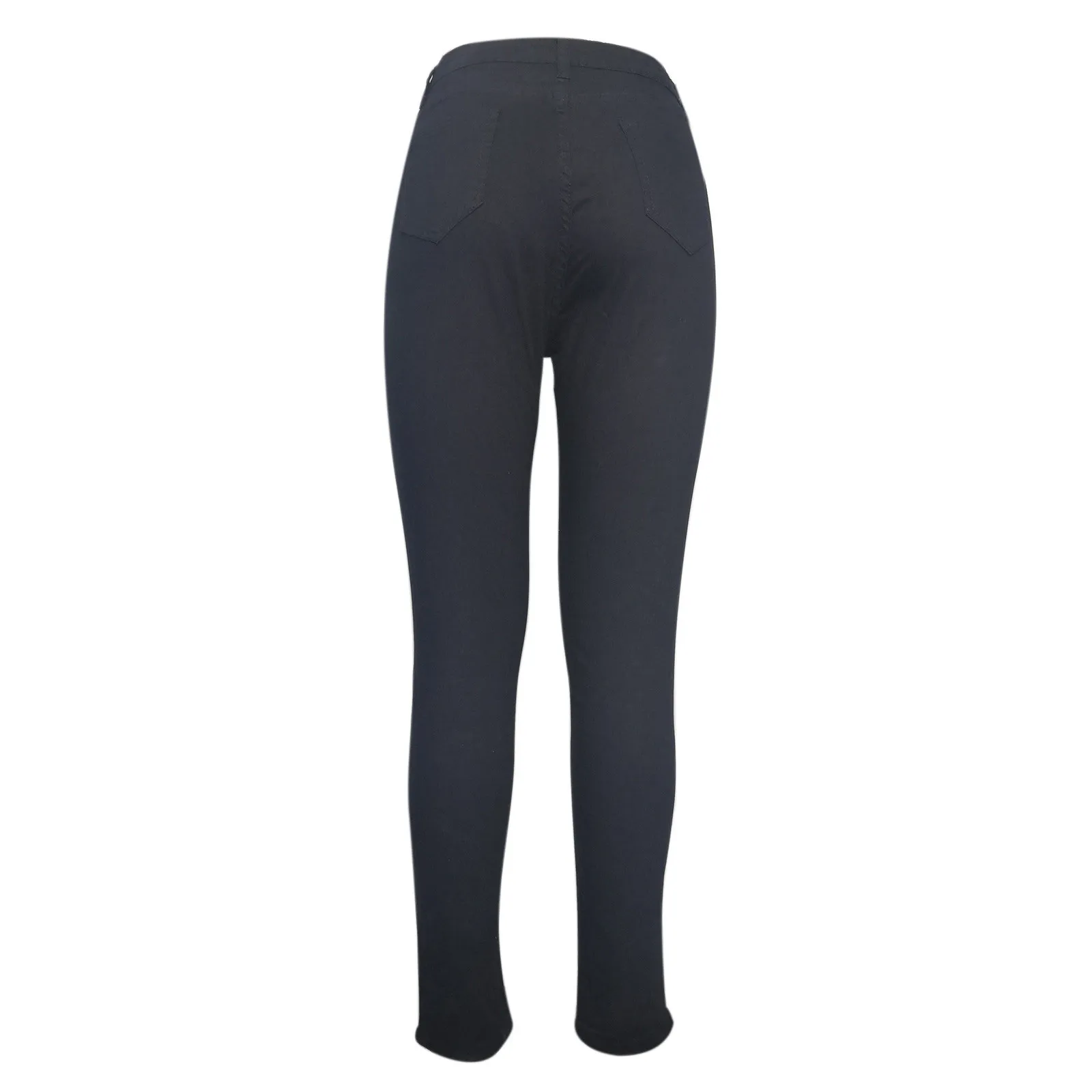 

Women's 2021 New Fashion Chic And Casual Black Solid Colour Holes Pockets High-Waisted Slimming Daily Pencil Jeans Long Trousers