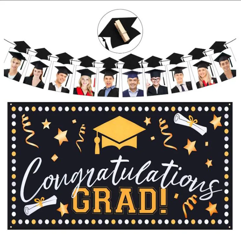 

Classic Congrats Grad Banner Graduation Photo Props Wall Banner Graduation Event Party Decoration Photo Booth Prop