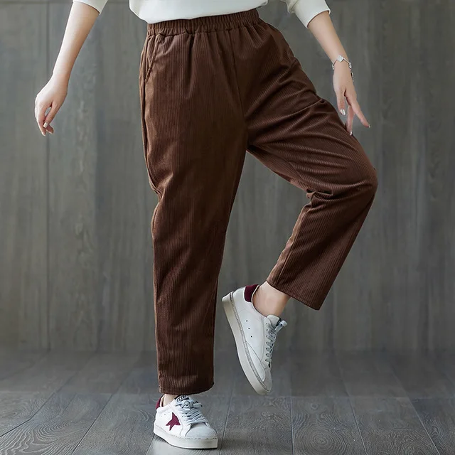 Женские вельветовые брюки размера плюс винтажные осенне зимние повседневные
