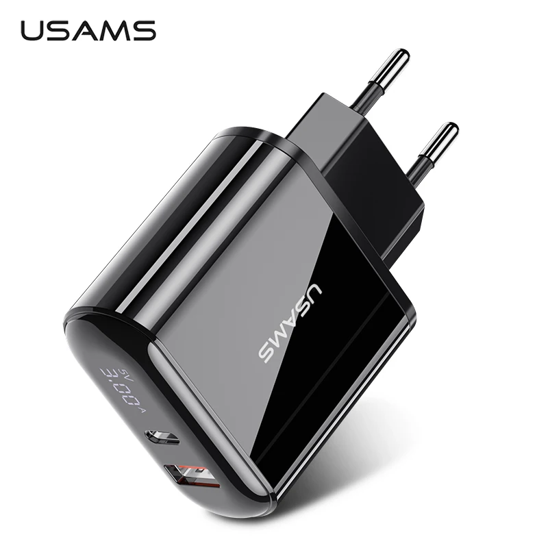 USAMS быстрое зарядное устройство 3 0 USB для iPhone светодиодный дисплей Type-C PD QC Samsung Xiaomi