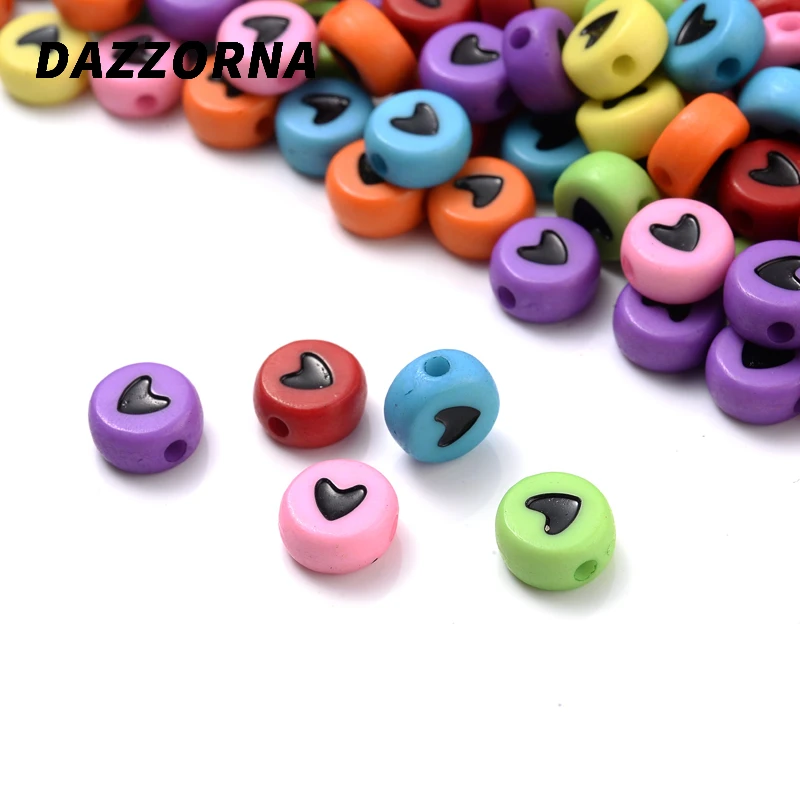 Плоские кубические Акриловые Бусины 4 х7 мм в форме черного меланжевого сердца