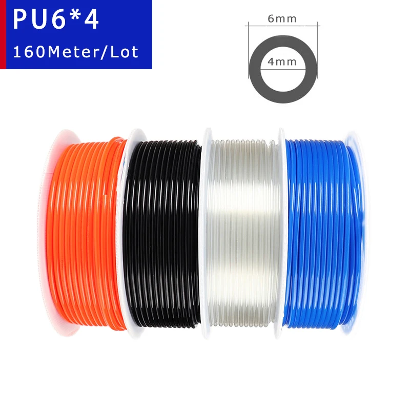 

High Quality 160 Meters PU6*4 Pneumatic Hose Red Black Blue Transparent PU Hoses ID 4mm OD 6mm Air Hose For Compressor