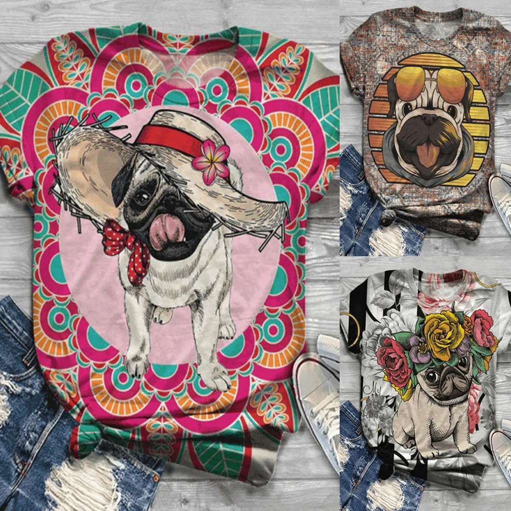 2020 летние женские футболки Новый дизайн 3D Животные Собака Птицы Печать