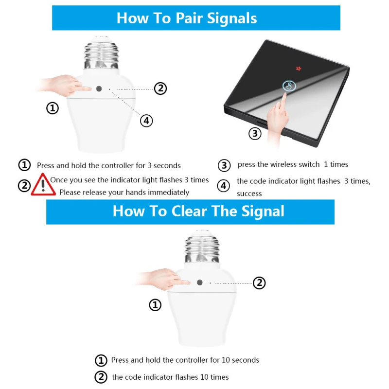 

110V 220V Wireless 1/2/3 Gang 433Mhz RF Smart Switch Light Touch Remote Control E26 E27 Lamp Holder Bulb Wall Panel Smart Home
