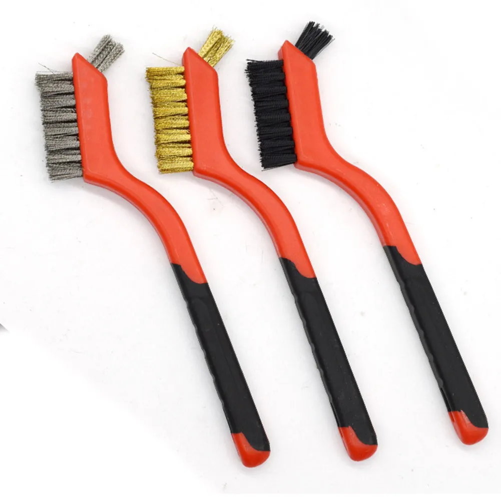 

180mm Brushes Wire Brush Set Brass Nylon & Steel Heavy Duty Plastic Handles
