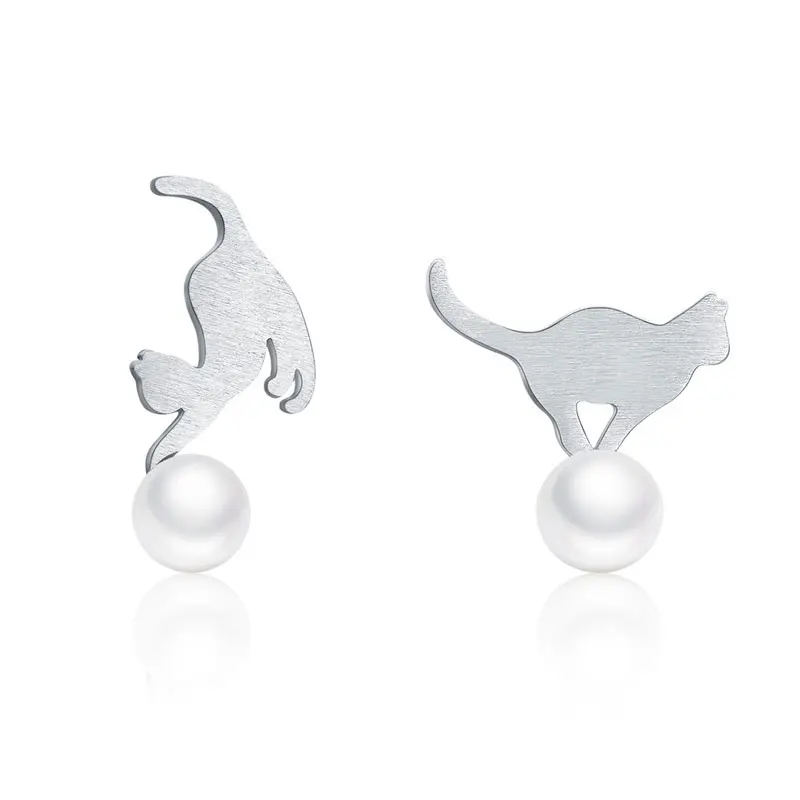 Серьги BISAER Cat, 925 пробы, серебряные серьги-гвоздики с животными для женщин, модные ювелирные изделия для девочек, подарок для детей, Brincos HSE450 - Окраска металла: HSE235