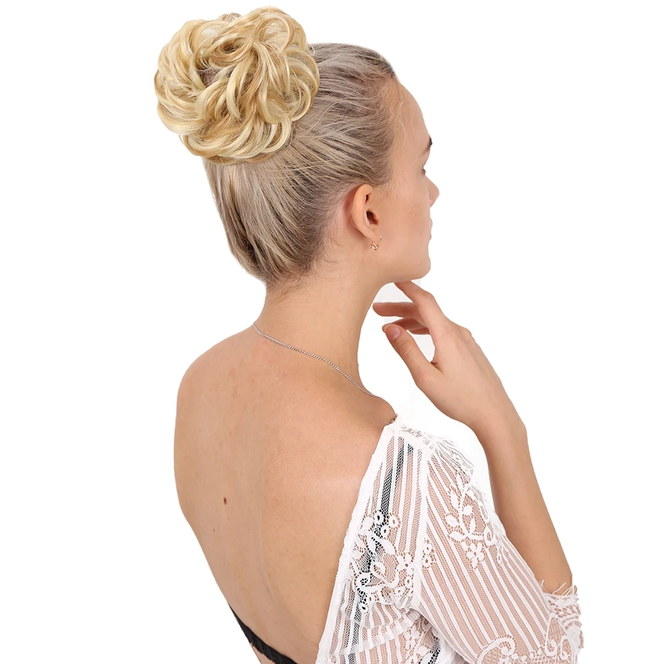 

MANWEI Messy Scrunchies Donut Hair Bow Chignon Synthetic Straight Hair Elastic Rubber Band Hair Bun Extensions Fake