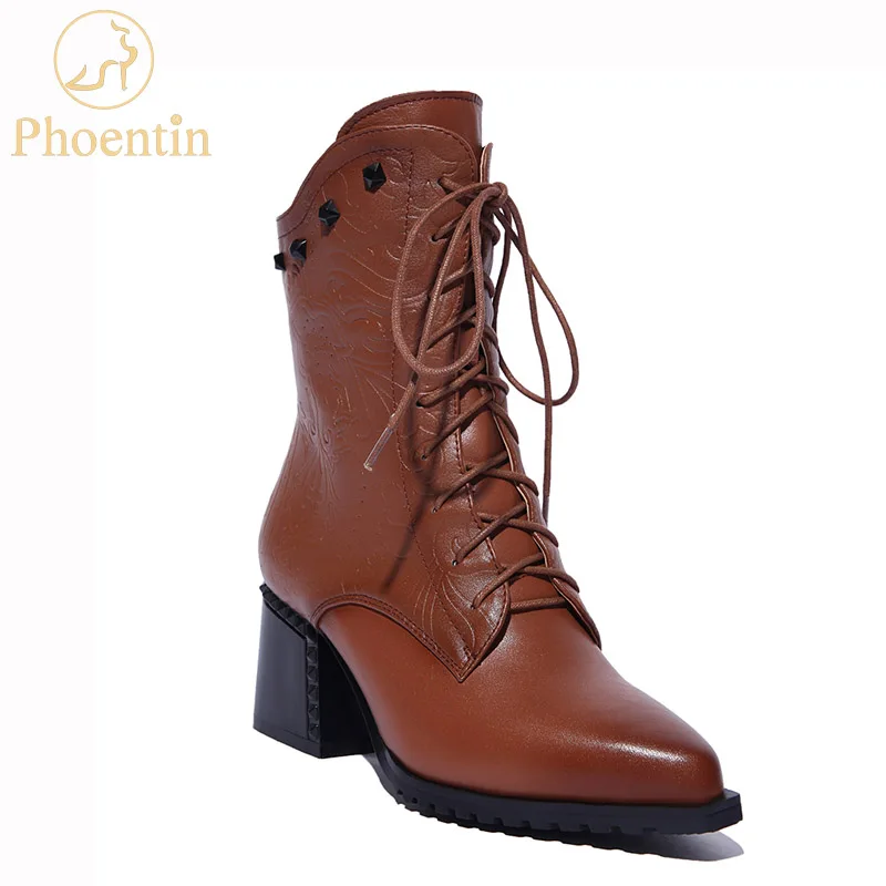 Женские ботильоны Phoentin с тиснением ботинки на шнуровке спереди боковой молнией