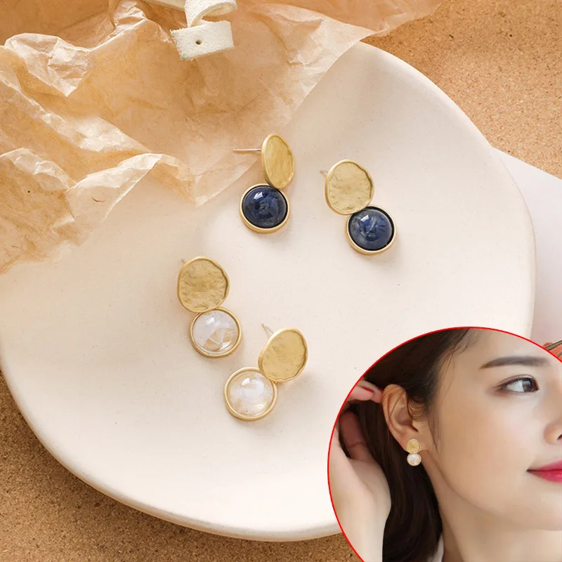 Мрамор серьги гвоздики с рисунком в стиле ретро Стиль маленькие круглые сережки