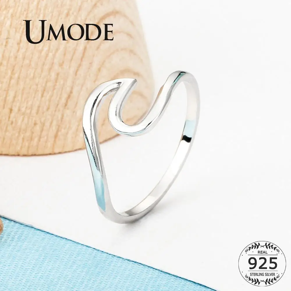 UMODE кольца в стиле бохо с волнами, 925 пробы, серебряные кольца для женщин, подарки, вечерние, свадебные ювелирные украшения, аксессуары 925 Para Mujer LR0758