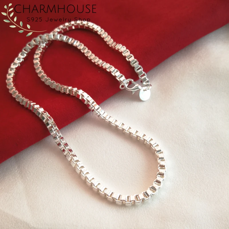 Ожерелье из серебра 925 пробы с цепочкой 4 мм для мужчин и женщин длинное ожерелье 20