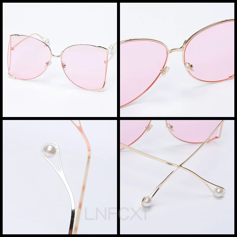 

LNFCXI New Brand Pearls Half Round Sunglasses Women Fashion Big Frame Gradient Sun Glasses Female Oculos Unisex Eyewear