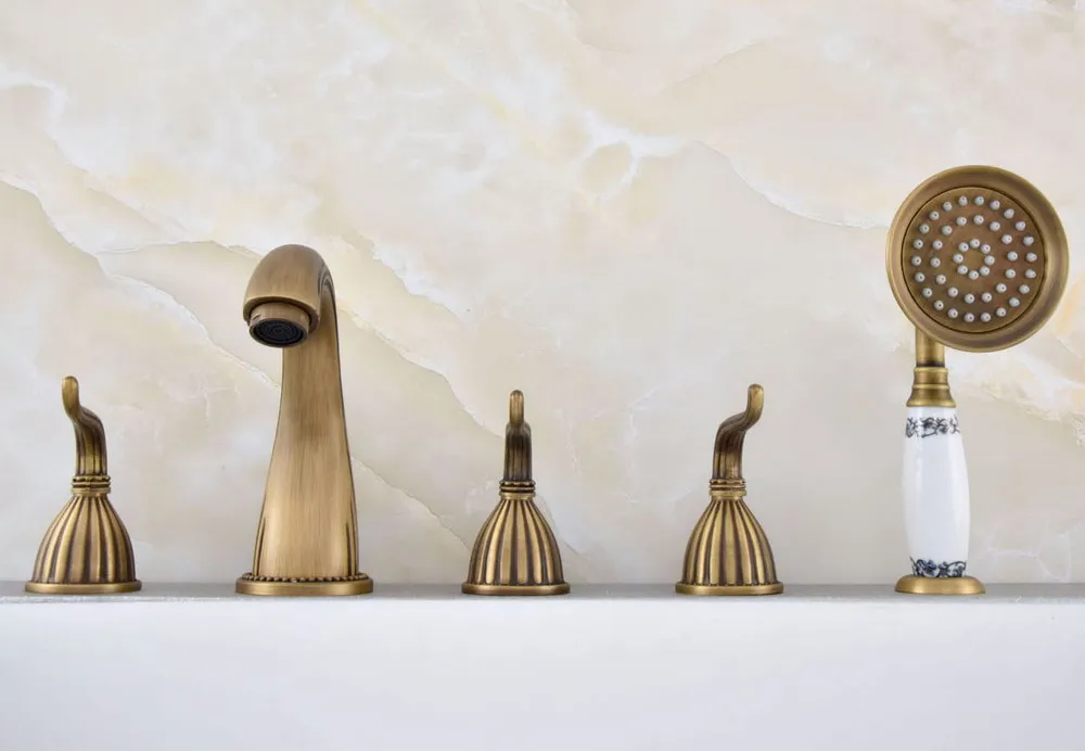 Смеситель для ванной комнаты ztf243 античный латунный с 5 отверстиями ручной душ |